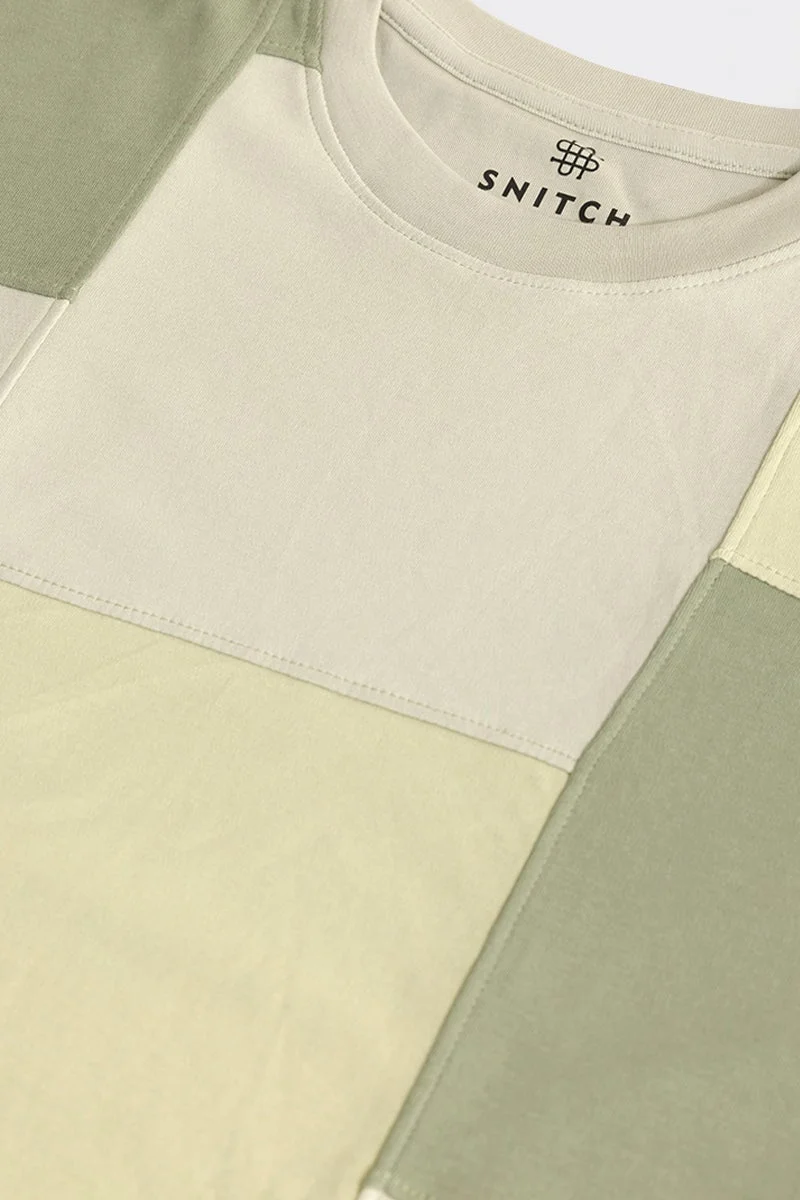 SNITCH Colour Cut & Sew Green Oversized T-Shirt